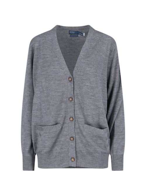 Cardigan da donna in misto lana , scollo a V, tasche applicate, colore grigio POLO RALPH LAUREN | 211972138002